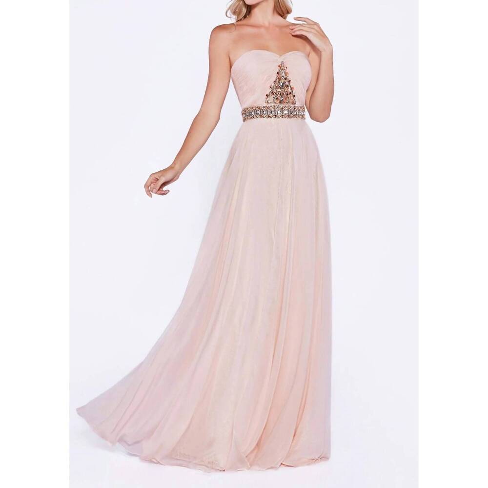 NEW LADIVINE long chiffon lace rhinestone dress in peach